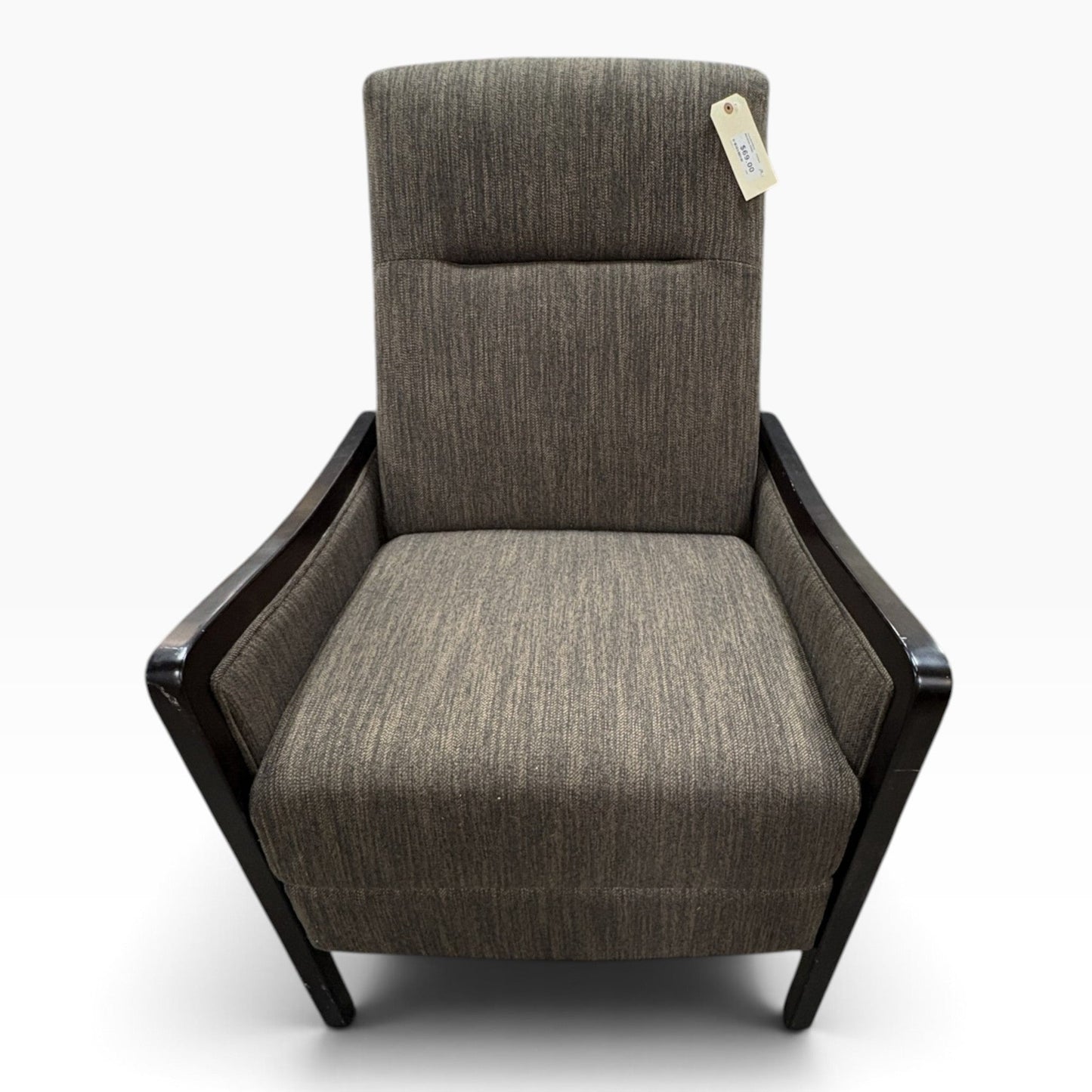 Brown Wood-Arm Push Recliner