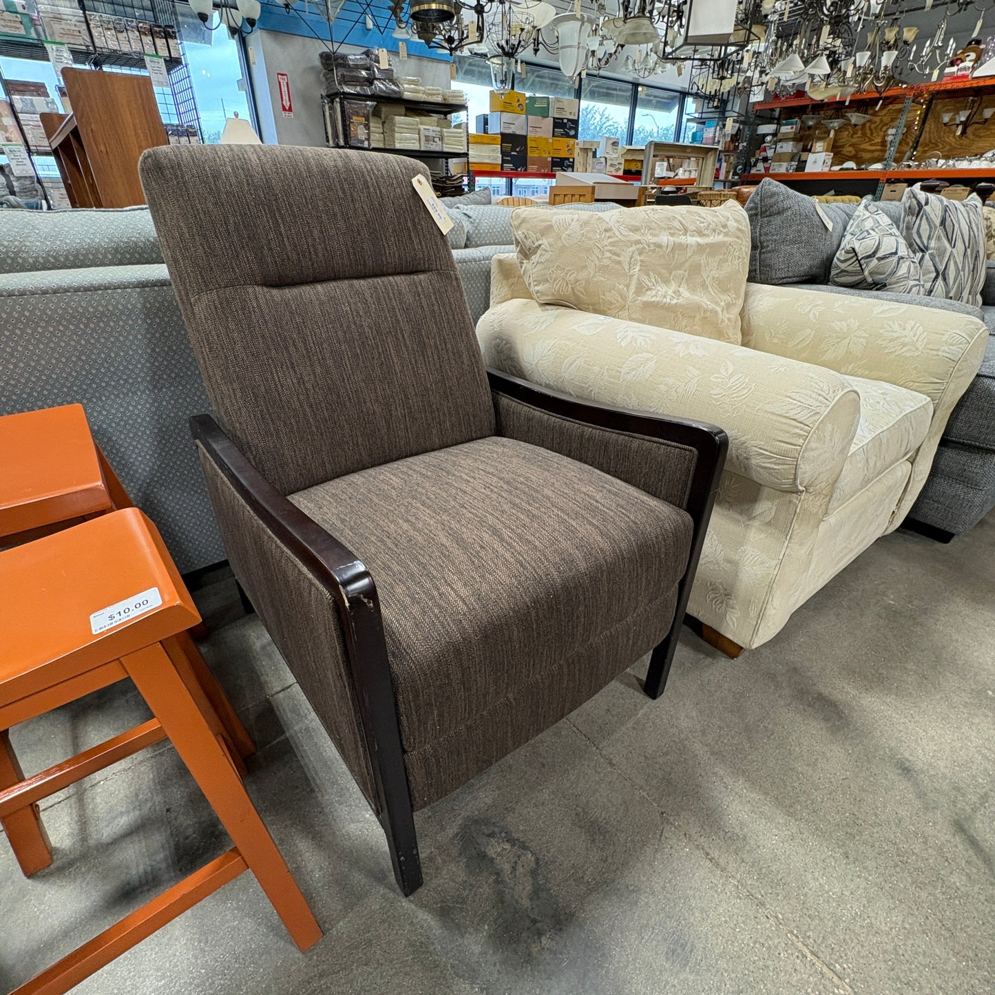 Brown Wood-Arm Push Recliner - additional view