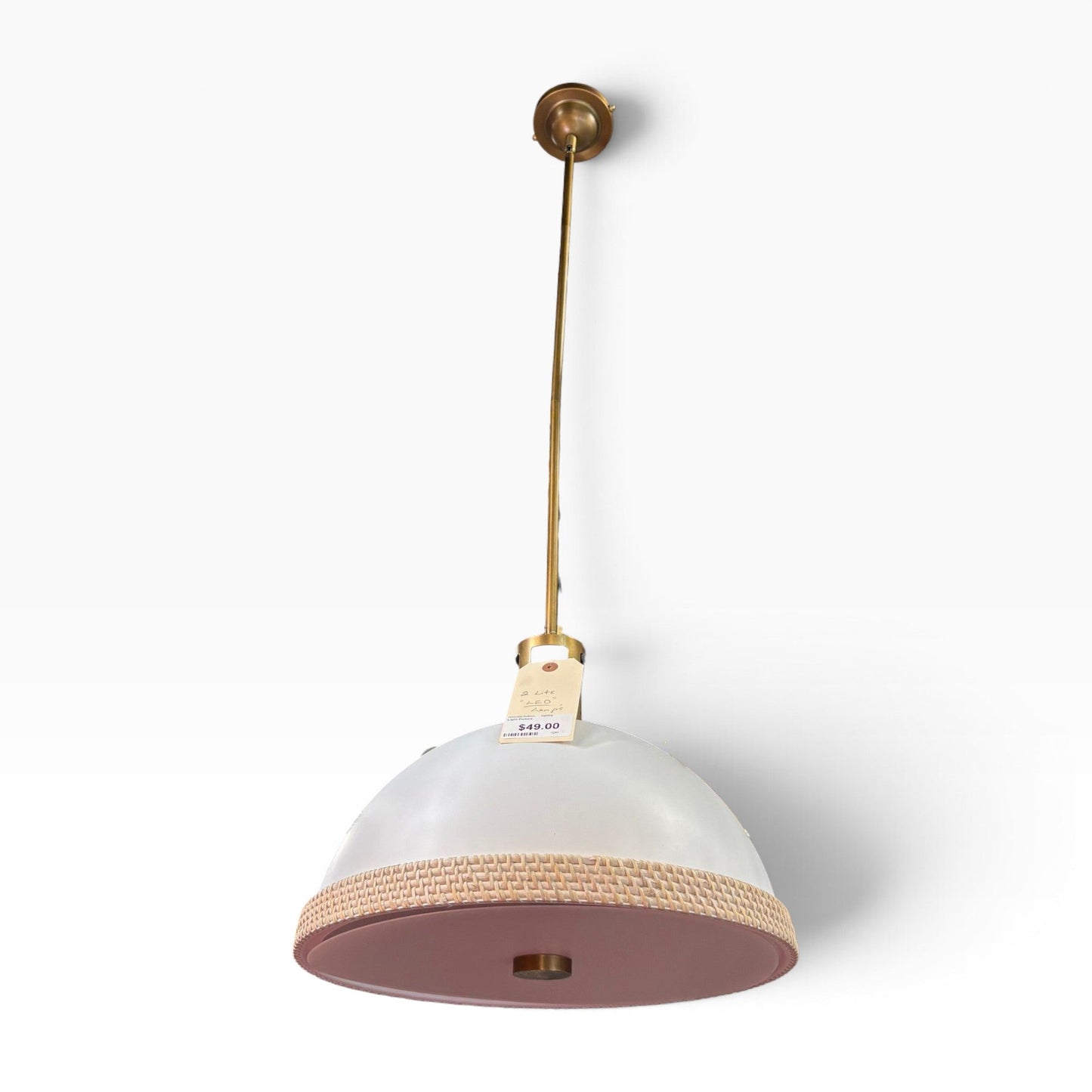GDM Habitat for Humanity ReStore White Dome Rattan Pendant