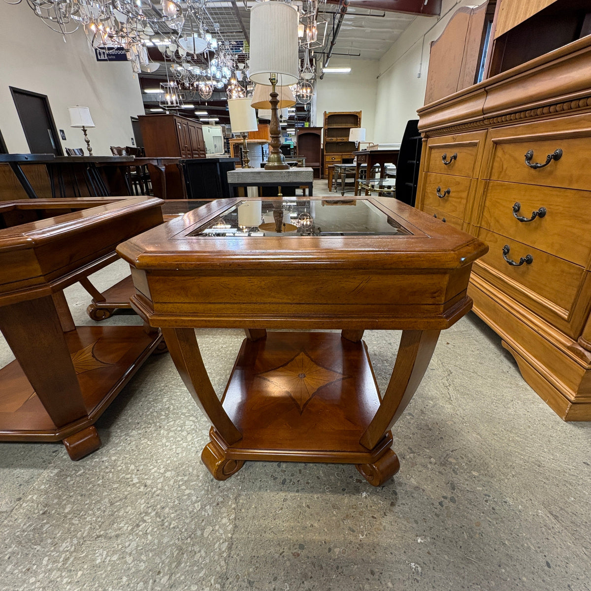 Cherry Glass-Top End Table FALSE