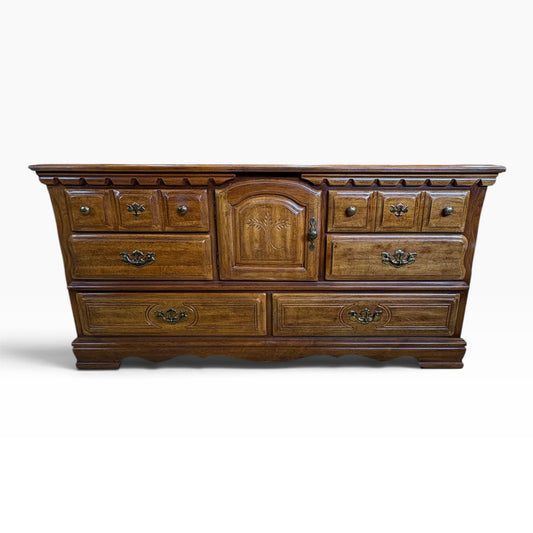 9 Drawer Pecan Triple Dresser