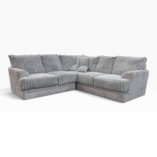 Light gray ribbed chenille L-shaped sectional sofa