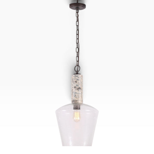 Litex Birch Grove seeded glass pendant light, bronze and wood finish