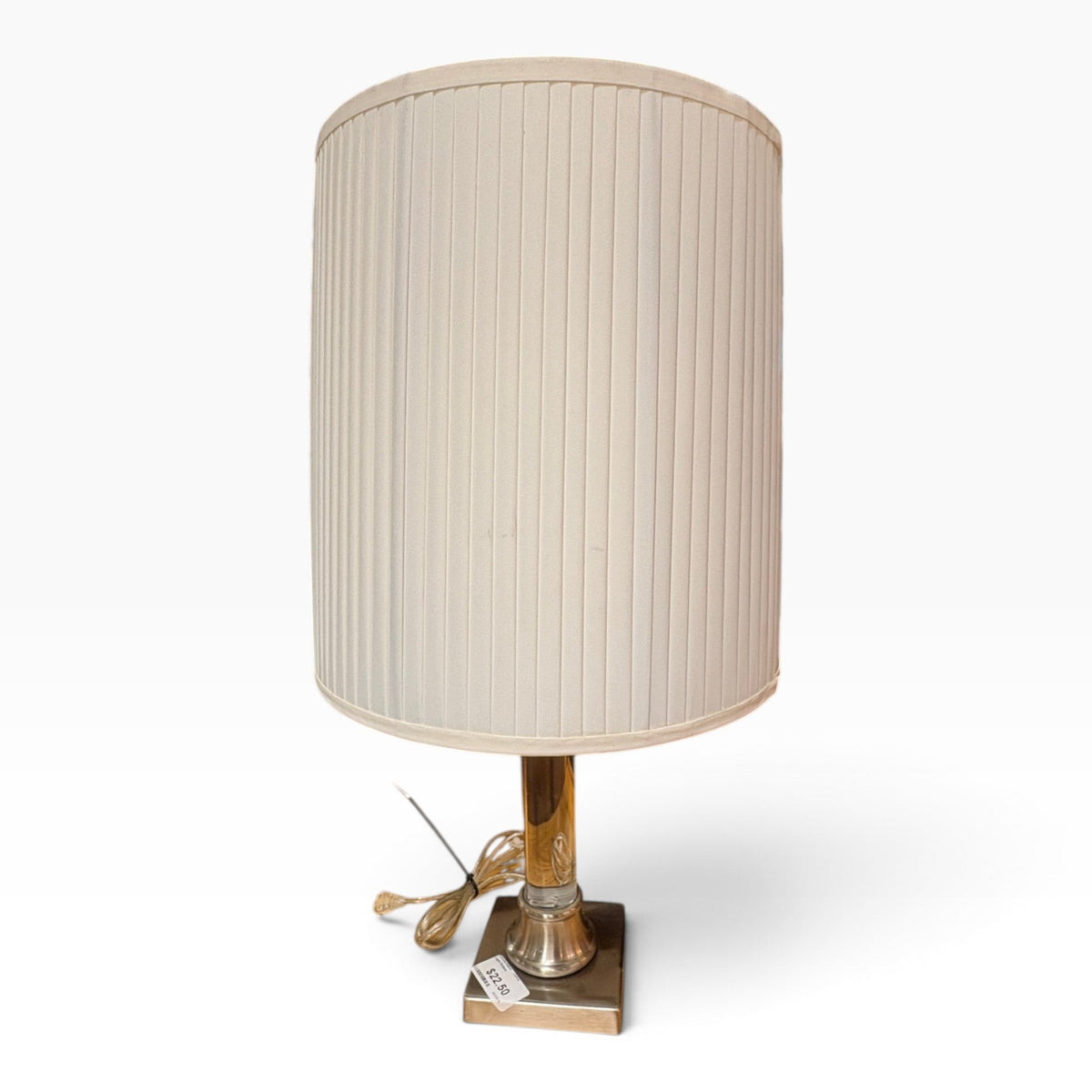 Brushed Nickel Table Lamp with Pleated Drum Shade at the Urbandale Habitat ReStore