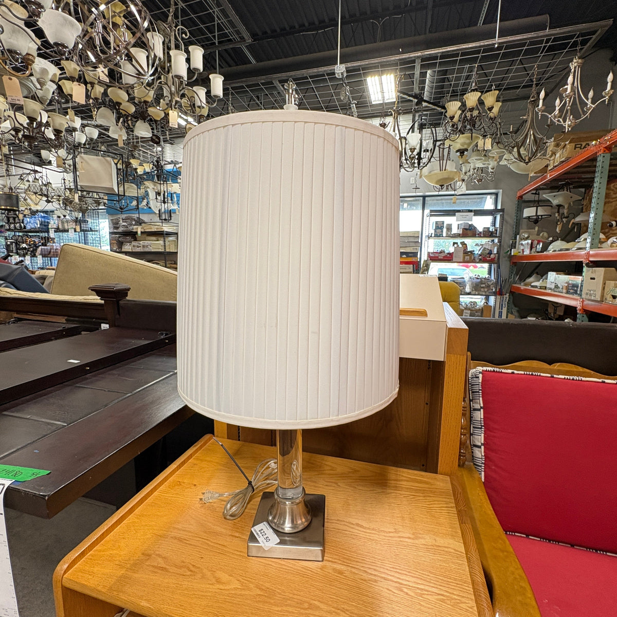 Brushed Nickel Table Lamp with Pleated Drum Shade - detail 2