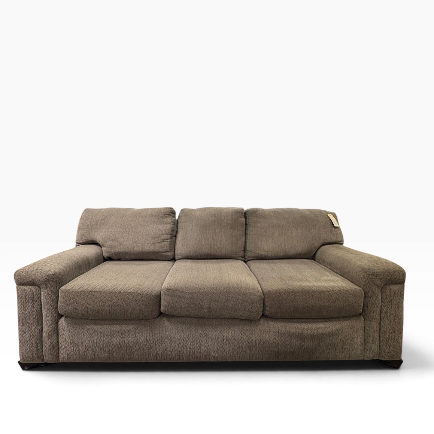 Taupe Chenille Herringbone Three-Cushion Sofa at the Urbandale Habitat ReStore