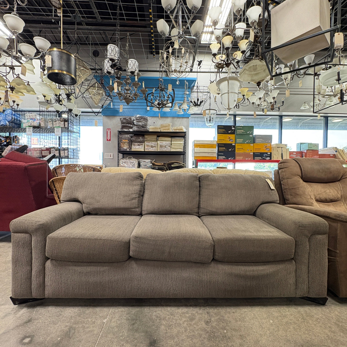 Taupe Chenille Herringbone Three-Cushion Sofa - detail 2