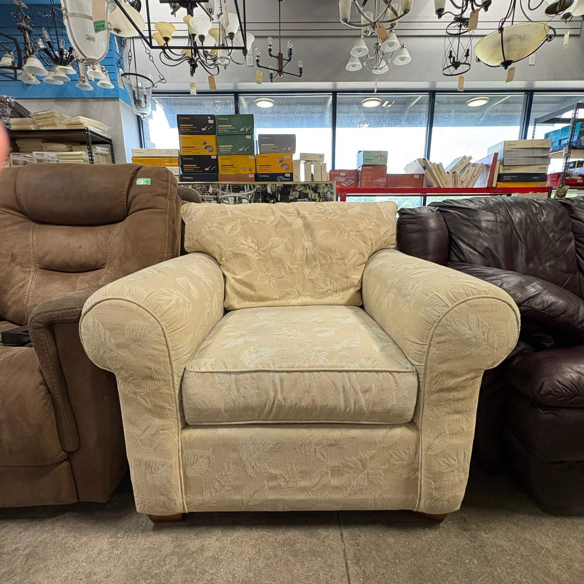 Cream Leaf-Pattern Chenille Oversized Armchair - detail 3