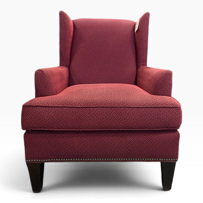 Burgundy Greek-Key Wingback Chair with Nailhead Trim at the Urbandale Habitat ReStore