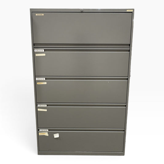 Office Specialty five drawer lateral file cabinet in charcoal gray