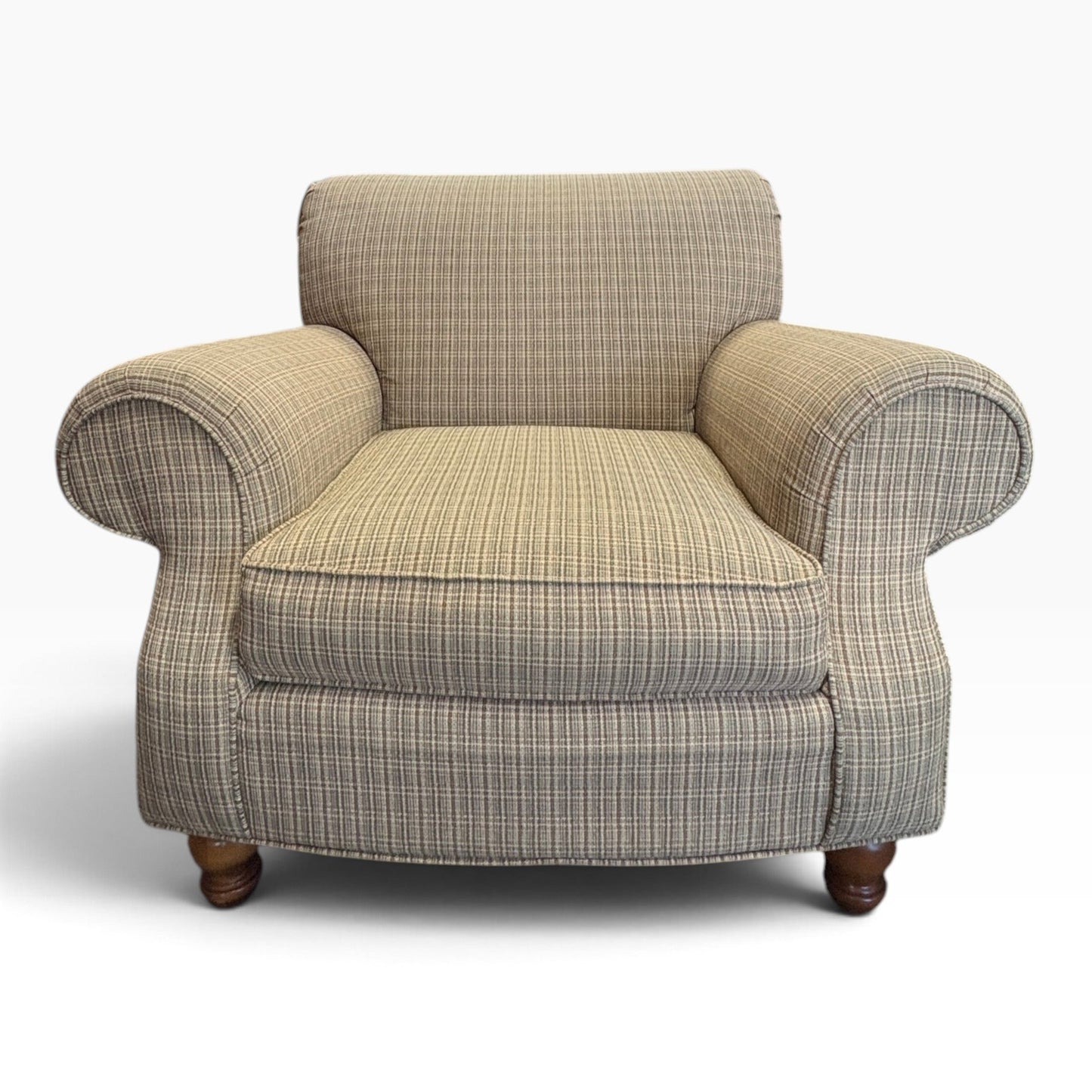 Tan Plaid Tweed Oversized Rolled-Arm Armchair at the Urbandale Habitat ReStore