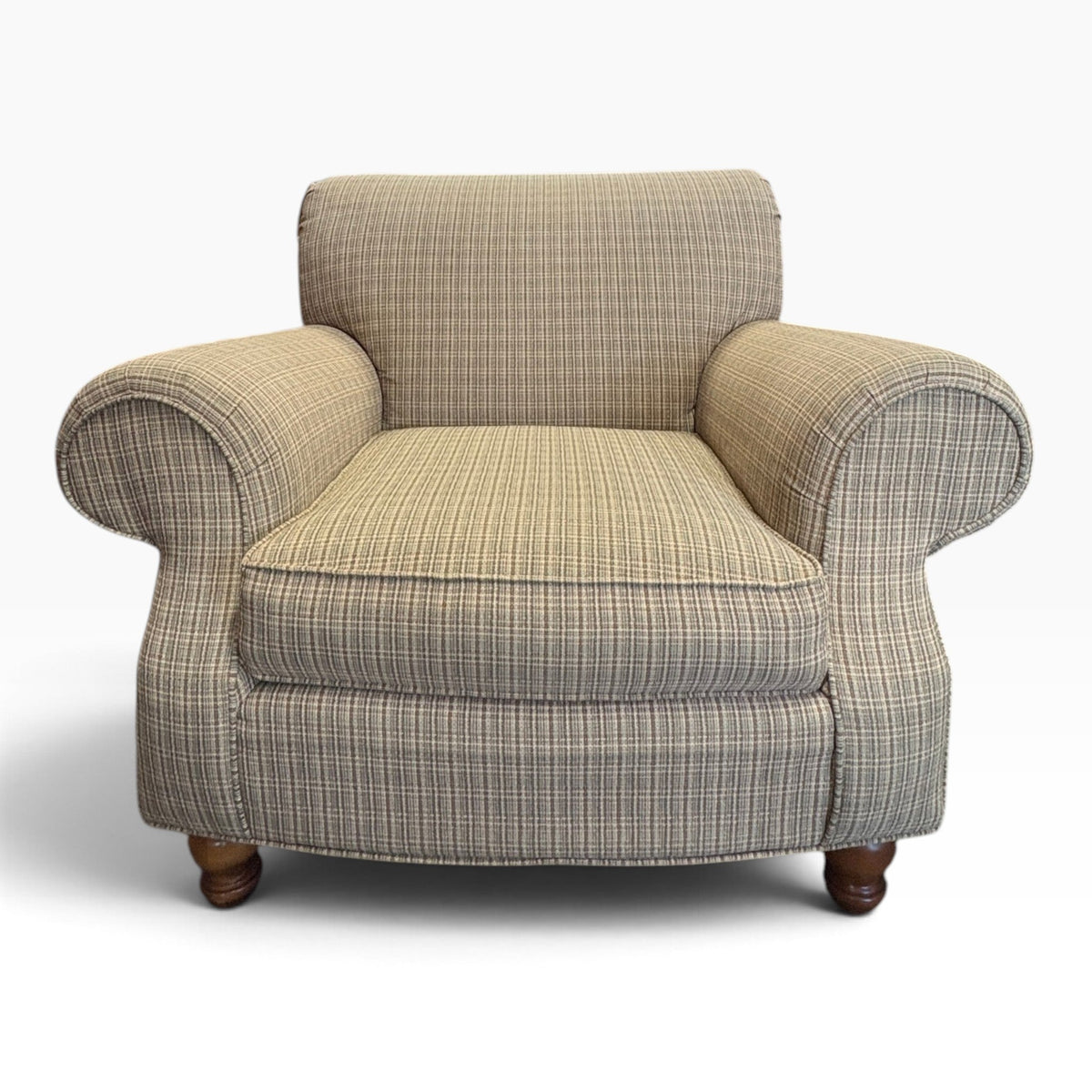 Tan Plaid Tweed Oversized Rolled-Arm Armchair at the Urbandale Habitat ReStore