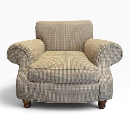 Tan Plaid Tweed Oversized Rolled-Arm Armchair at the Urbandale Habitat ReStore