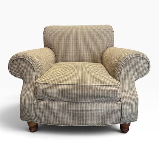 Tan Plaid Tweed Oversized Rolled-Arm Armchair at the Urbandale Habitat ReStore
