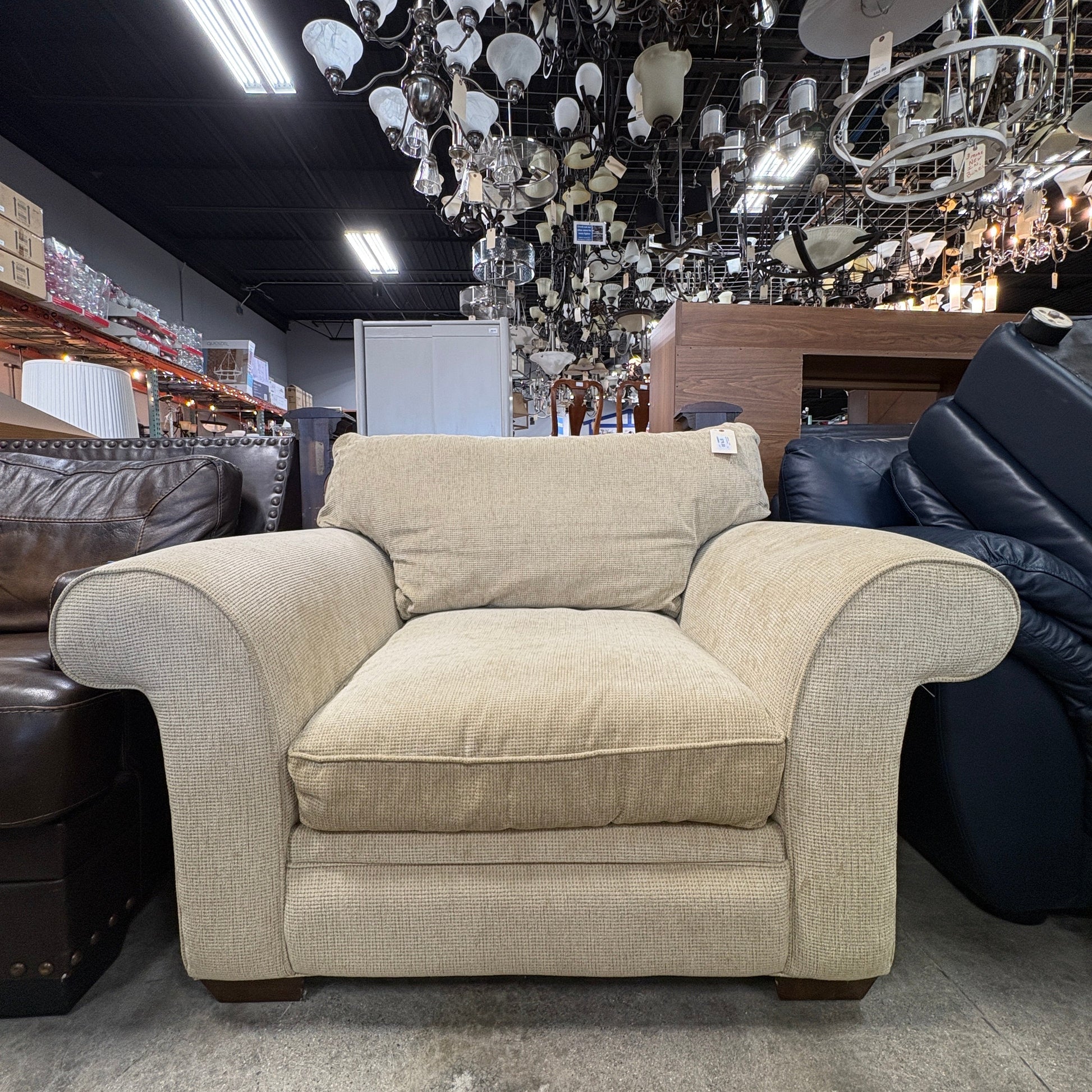 Beige Chenille Oversized Chair and Ottoman Set - detail 2