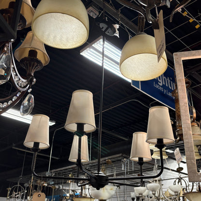 Six-Light Black Chandelier with Cream Tapered Shades - detail 2