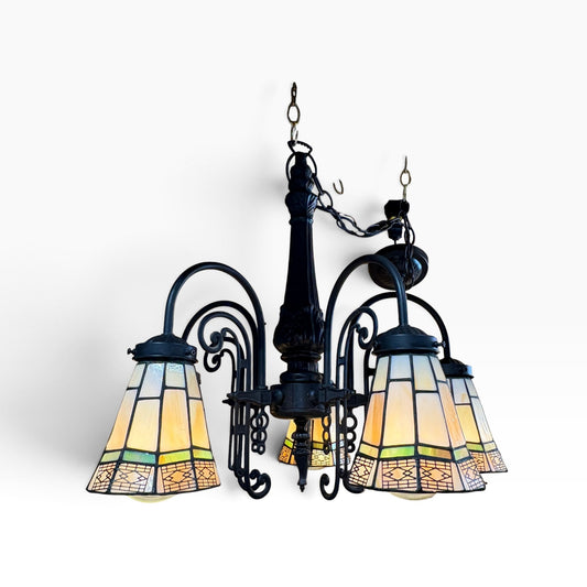 Mission Five-Light Chandelier with Slag Glass Shades at the Urbandale Habitat ReStore