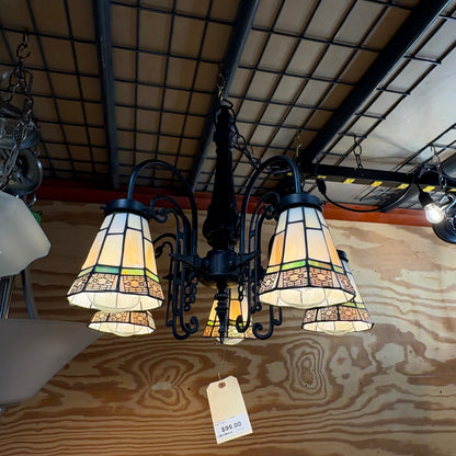 Mission Five-Light Chandelier with Slag Glass Shades - detail 2