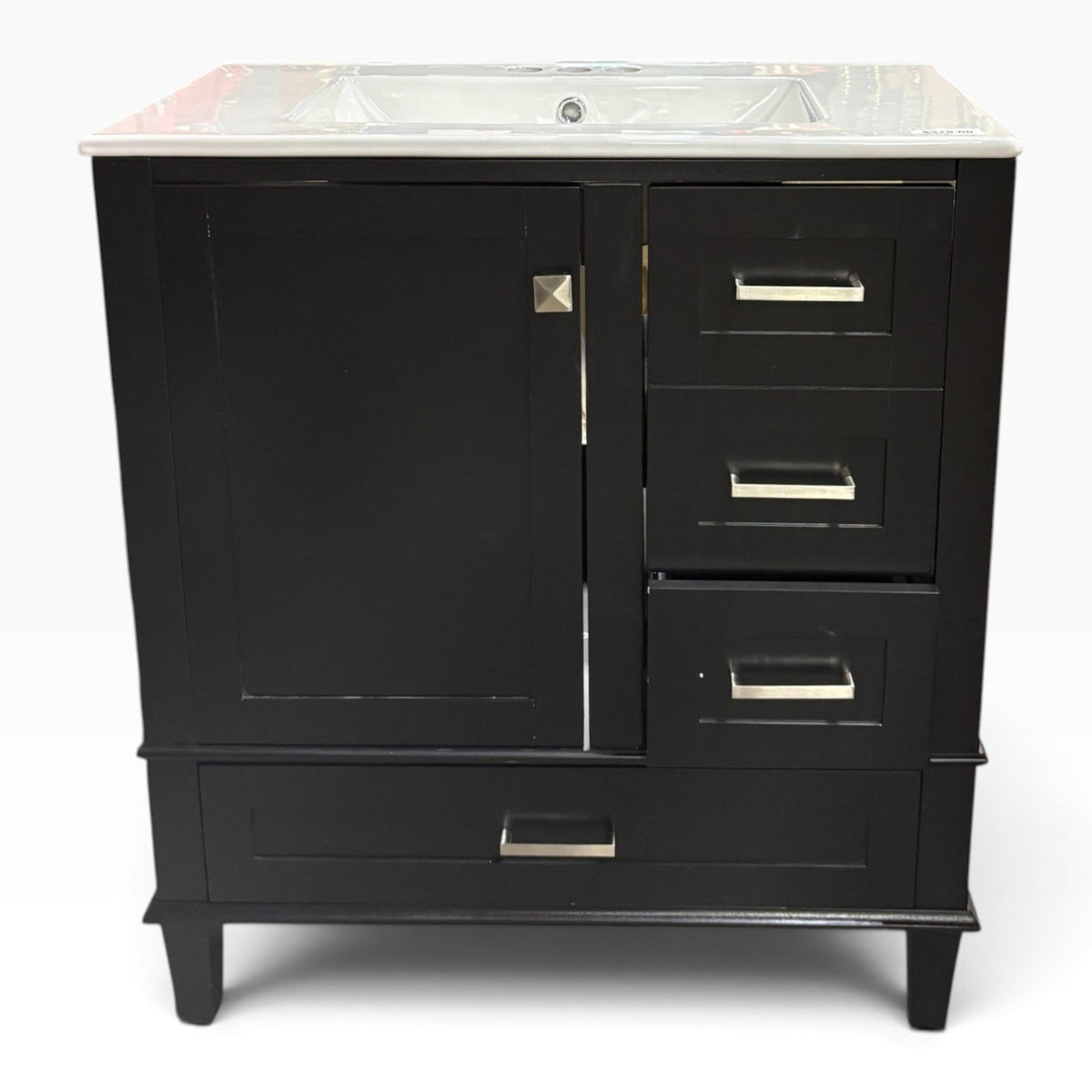 Black Shaker Vanity with Ceramic Integrated Sink Top at the Urbandale Habitat ReStore