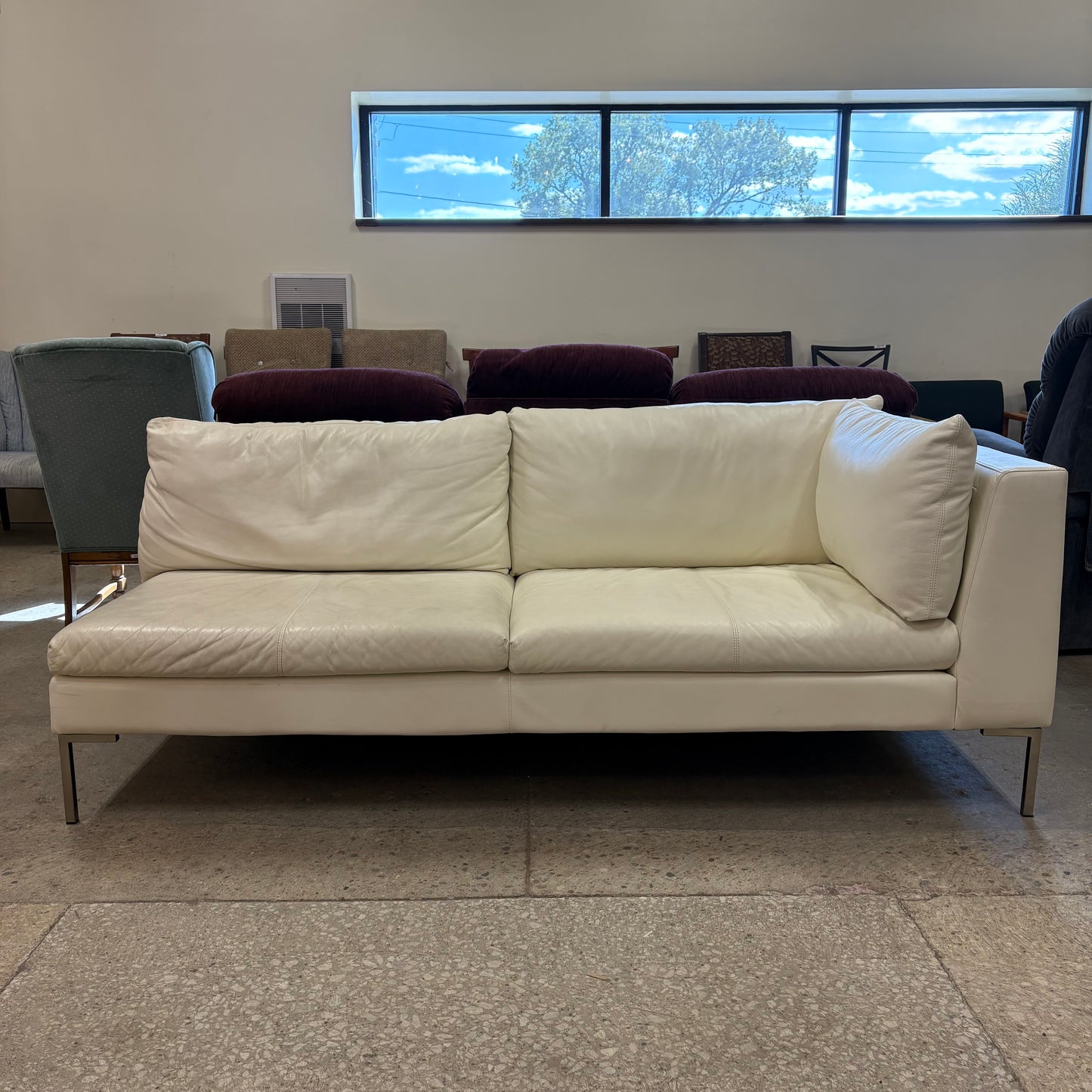 Cream Leather OpenEnd Loveseat