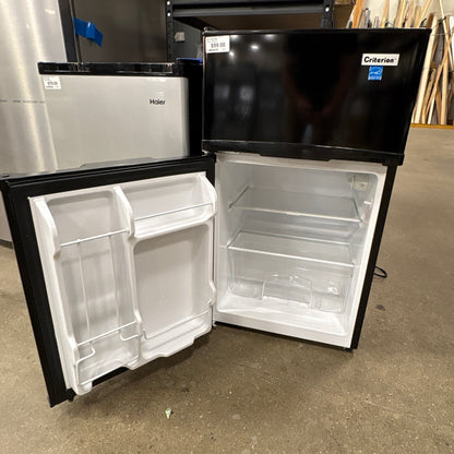 Criterion Mini Fridge Freezer - both doors open, top freezer above the refrigerator section