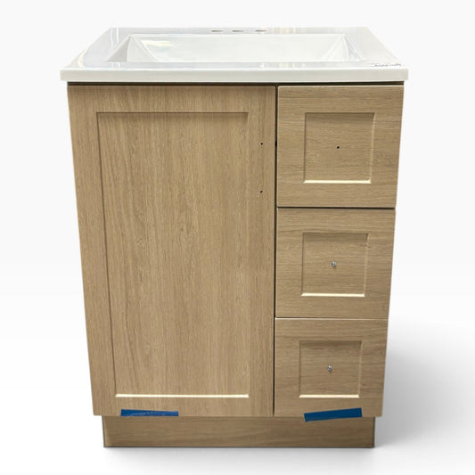 24 in Light Oak Shaker Vanity with Ceramic Sink Top at the Urbandale Habitat ReStore