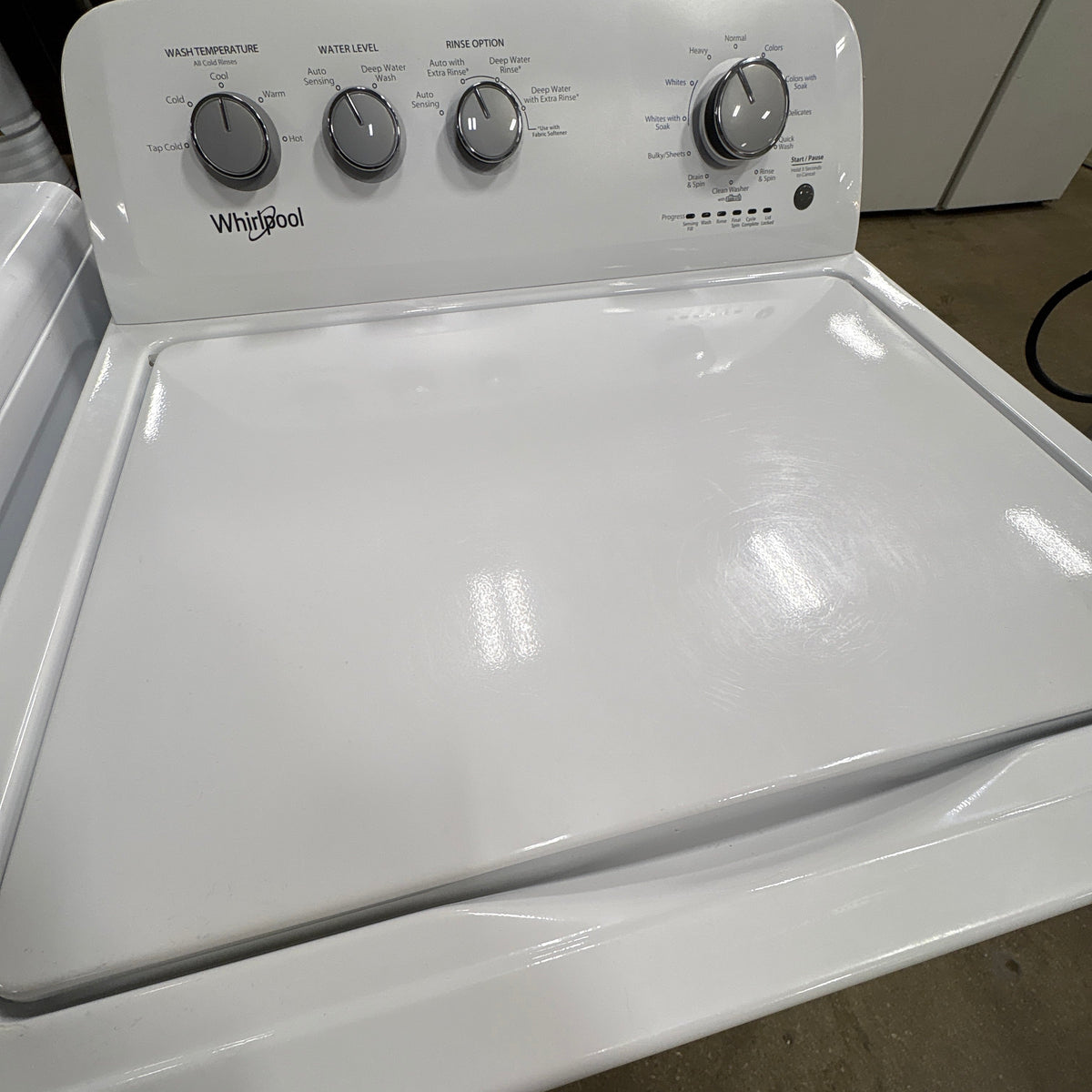 Whirlpool Deep Water Washer - control console with the three chrome dials and cycle selector