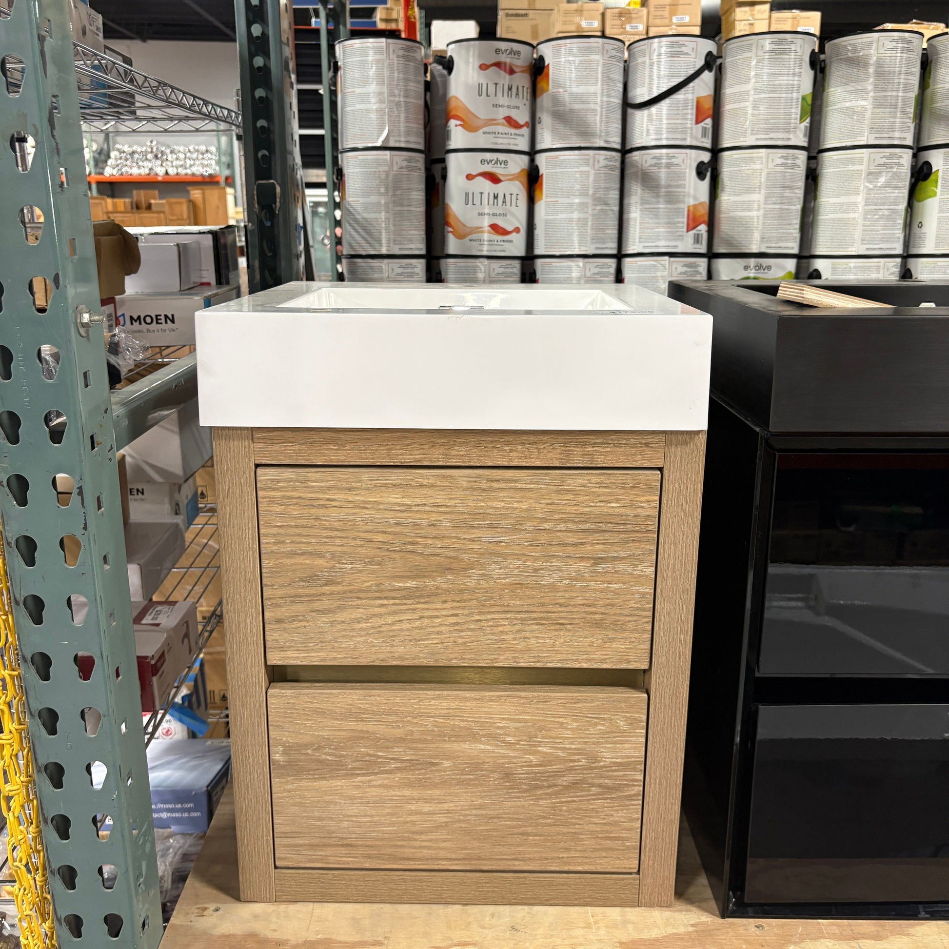 Light Oak Two-Drawer Vanity with White Vessel Sink - detail 2