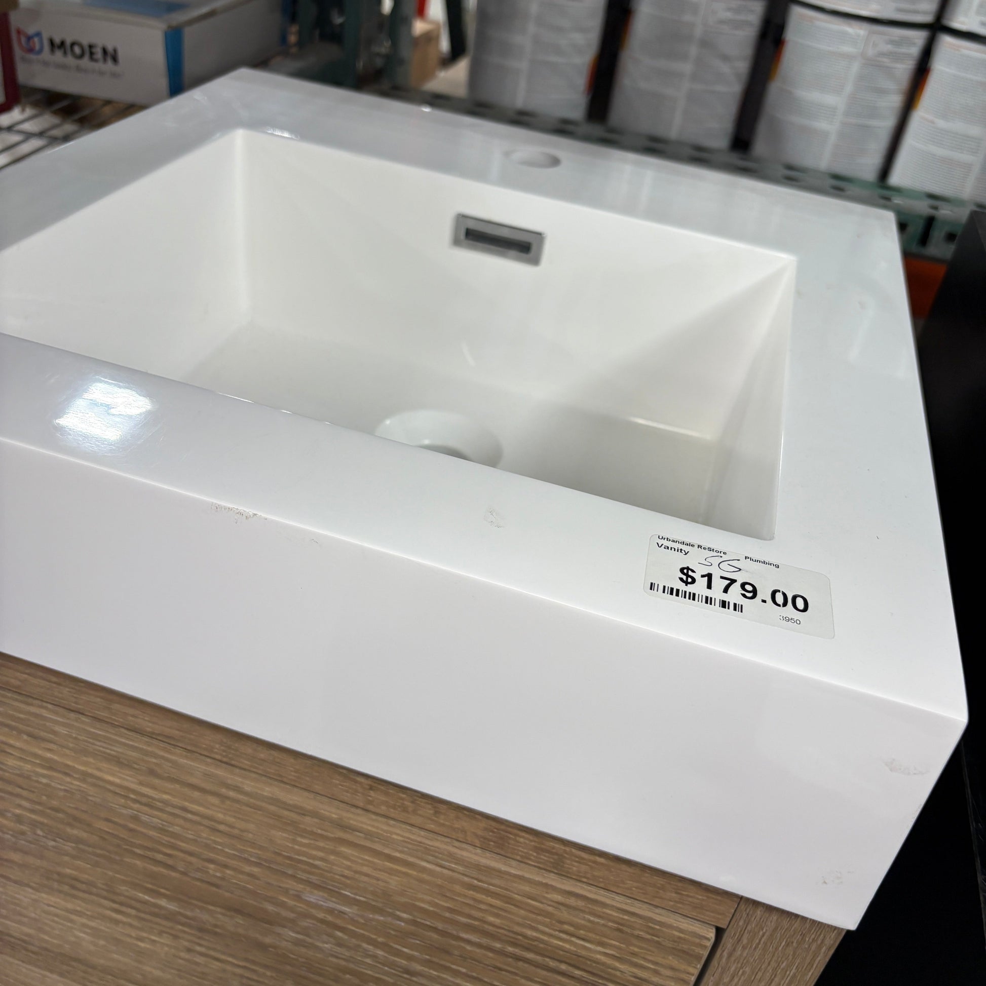 Light Oak Two-Drawer Vanity with White Vessel Sink - detail 3