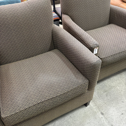 Greek Key Accent Armchair - two of the chairs side by side showing the front and side of the frame
