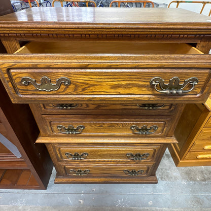 Lea Oak 5 Drawer Tall Chest - top drawer open showing the solid wood box