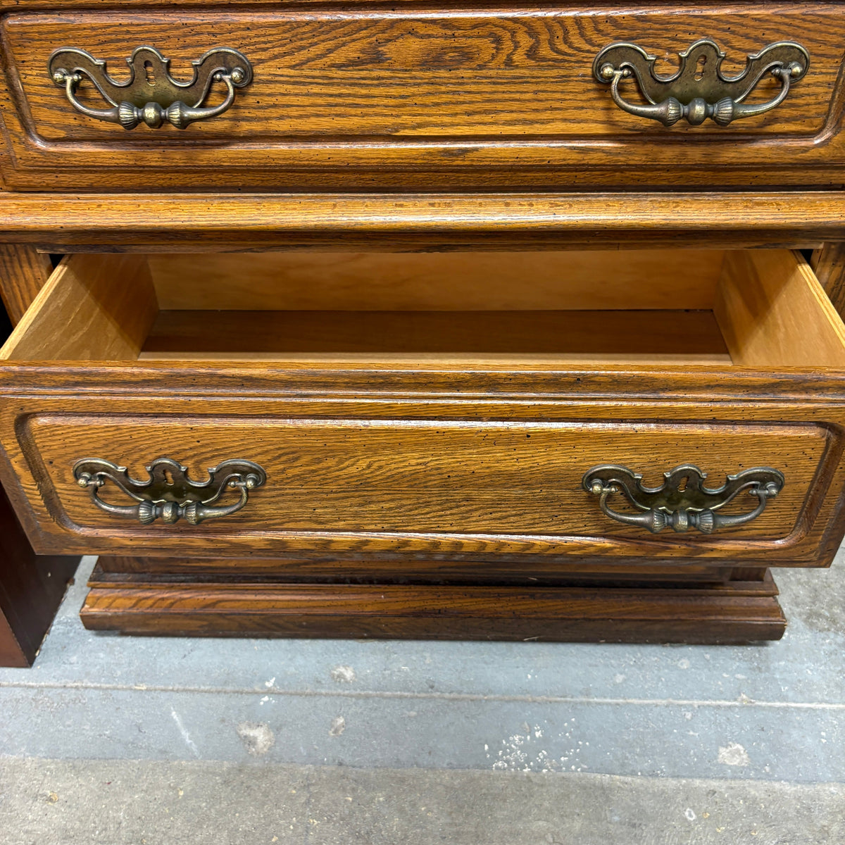 Lea Oak 5 Drawer Tall Chest - drawer pulled fully out