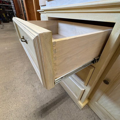 Oak Lighted China Hutch - dovetailed buffet drawer pulled out on its ball-bearing slide