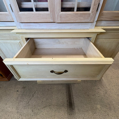 Oak Lighted China Hutch - top buffet drawer open