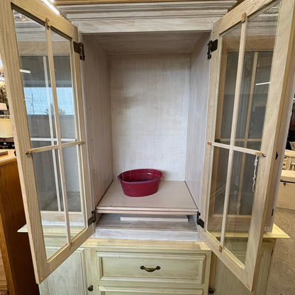 Oak Lighted China Hutch - upper glass doors open from the front