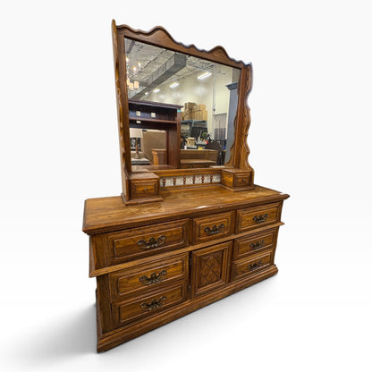 GDM Habitat for Humanity ReStore Oak Triple Dresser with Mirror
