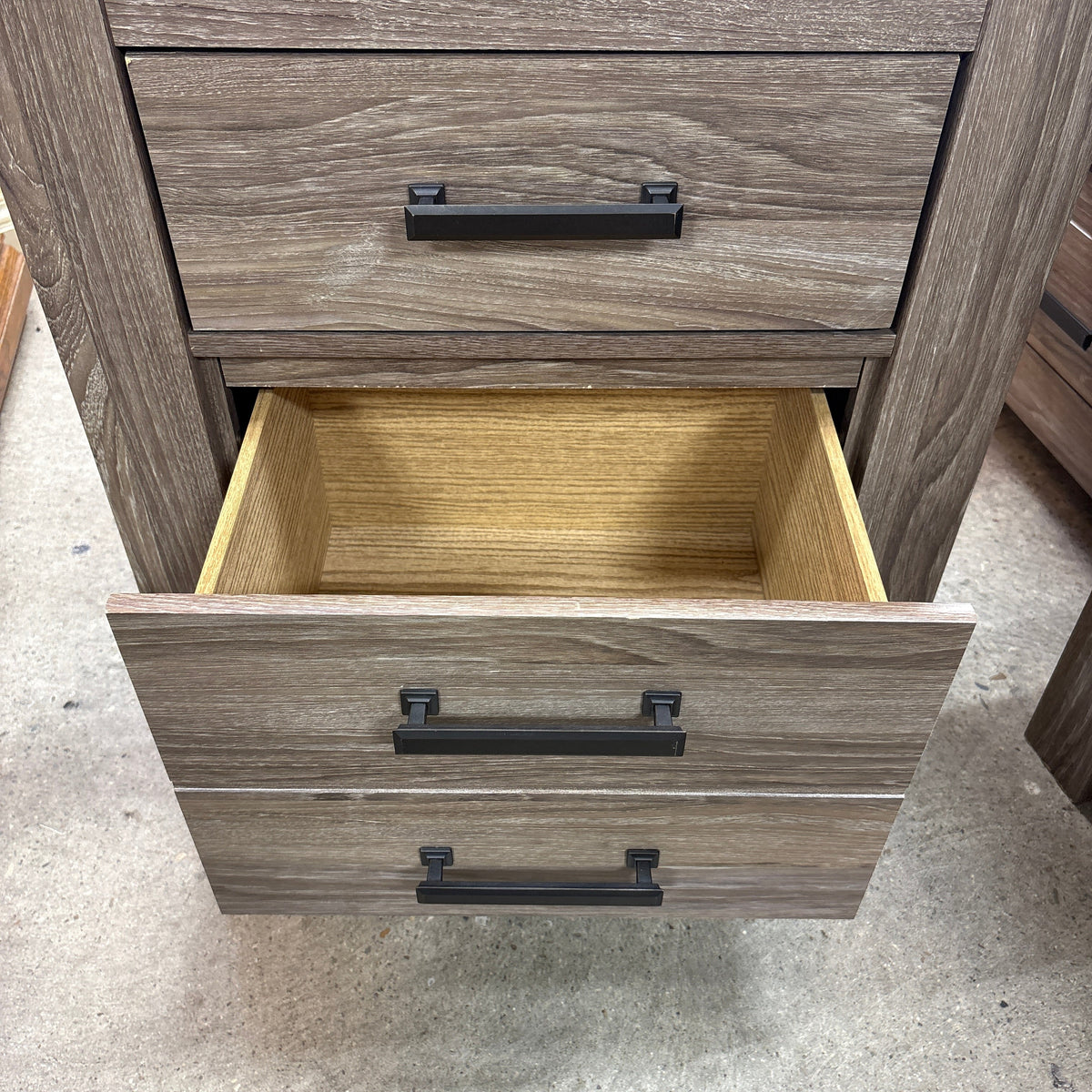 Ashley 2 Drawer Night Stand - both drawers open showing the light wood interiors