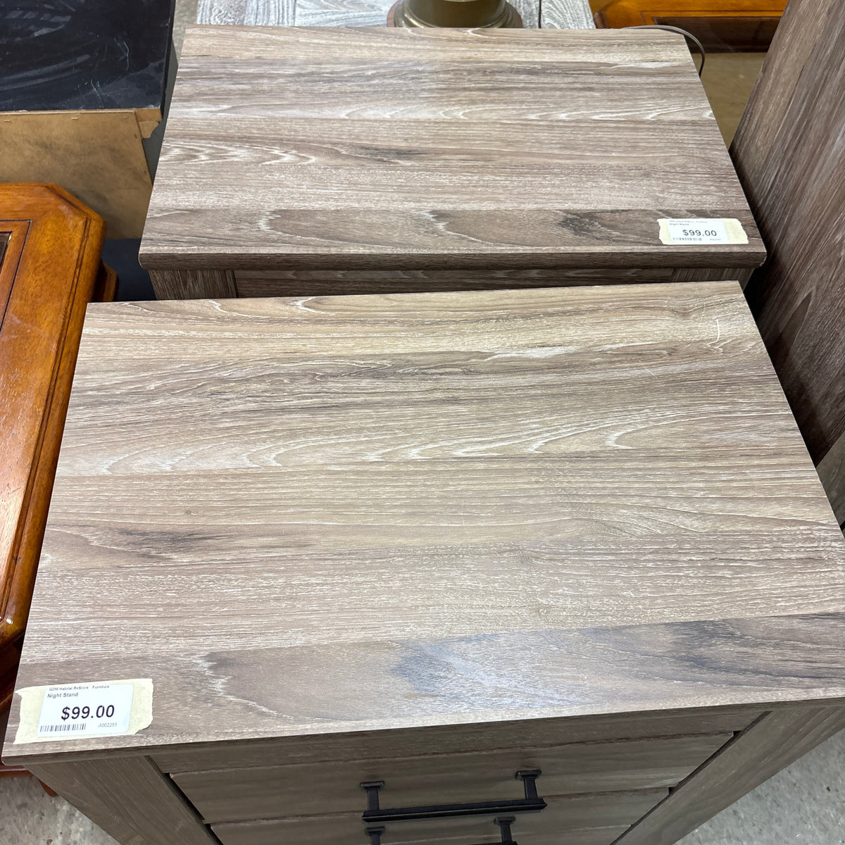 Ashley 2 Drawer Night Stand - overhead view of the top surface and the open upper drawer
