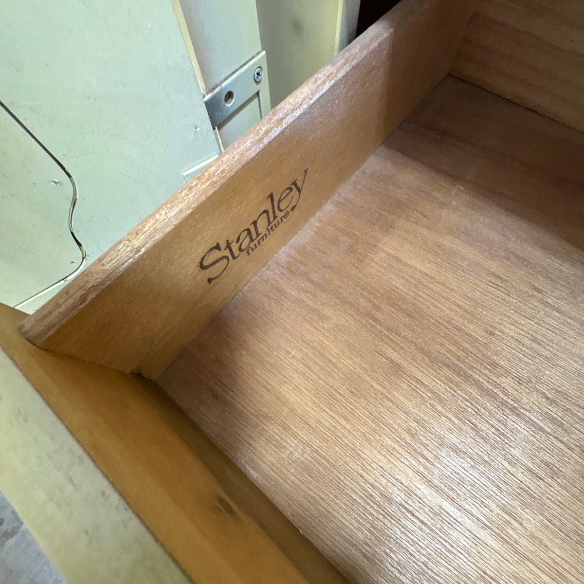 Stanley French Prov Armoire - Stanley Furniture brand stamp inside a drawer box