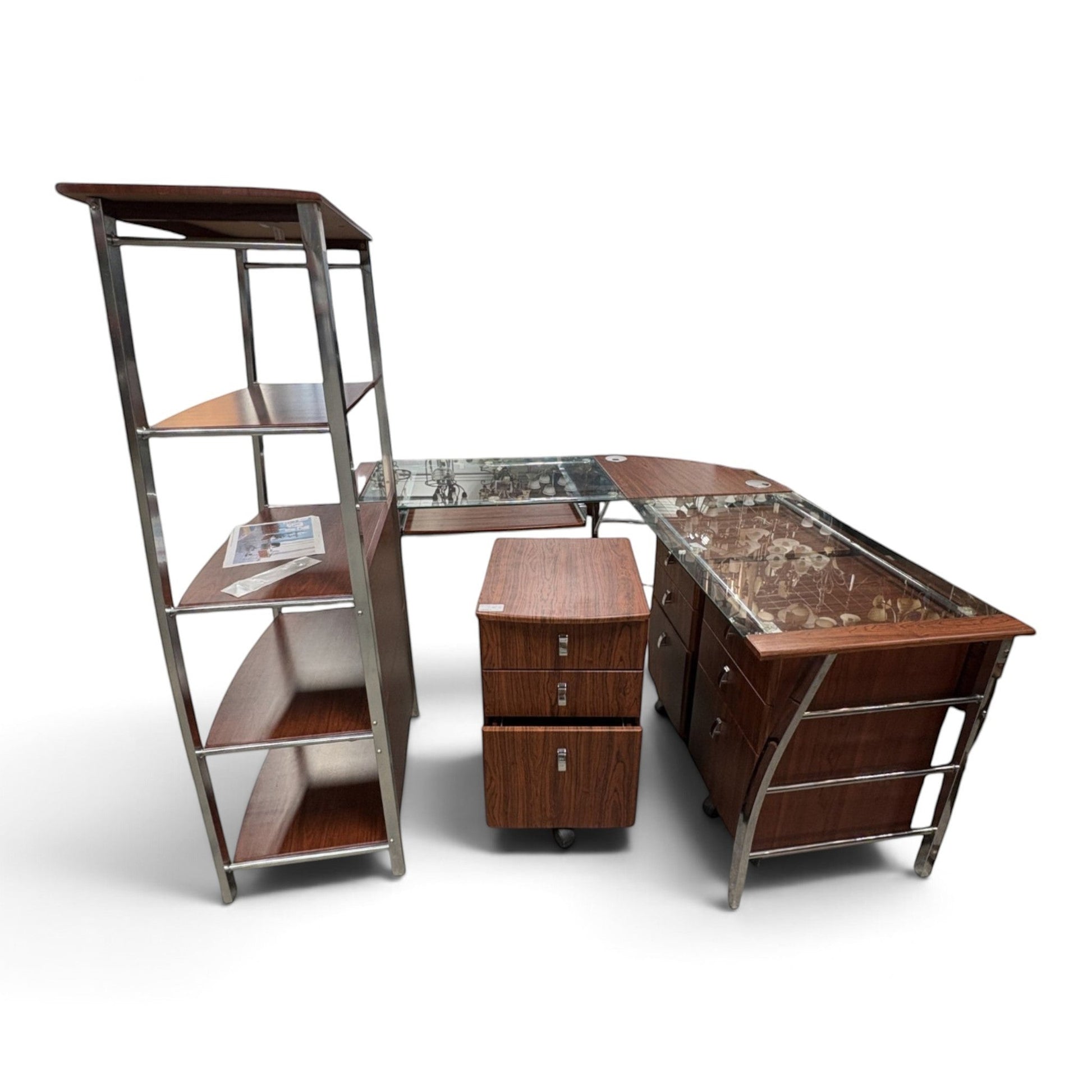 GDM Habitat for Humanity ReStore 5-Piece Glass-Top L-Shaped Office Desk Set