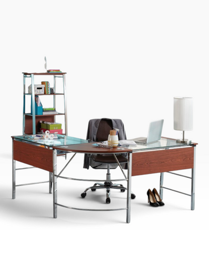 GDM Habitat for Humanity ReStore 5-Piece Glass-Top L-Shaped Office Desk Set