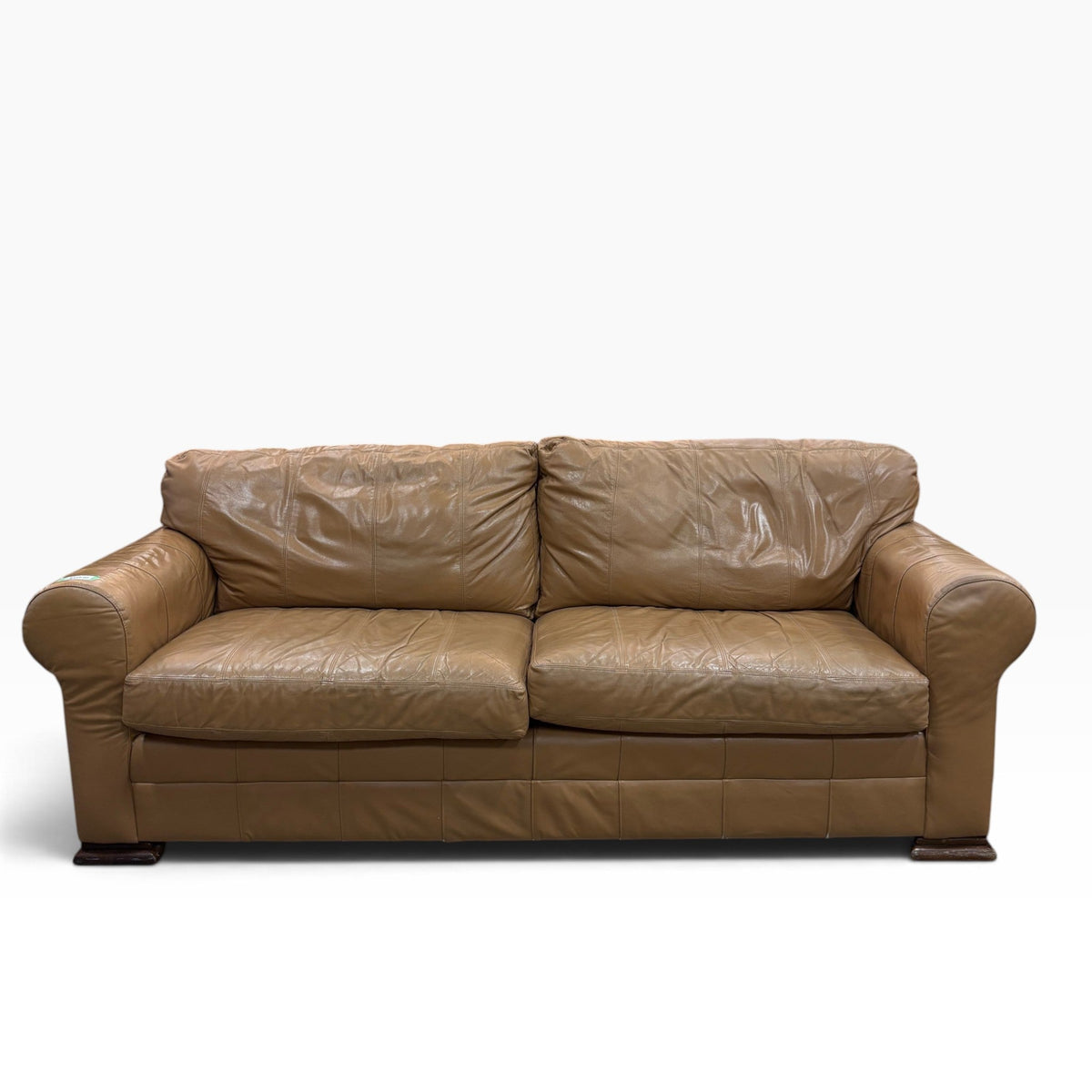 GDM Habitat for Humanity ReStore Tan Leather Sofa