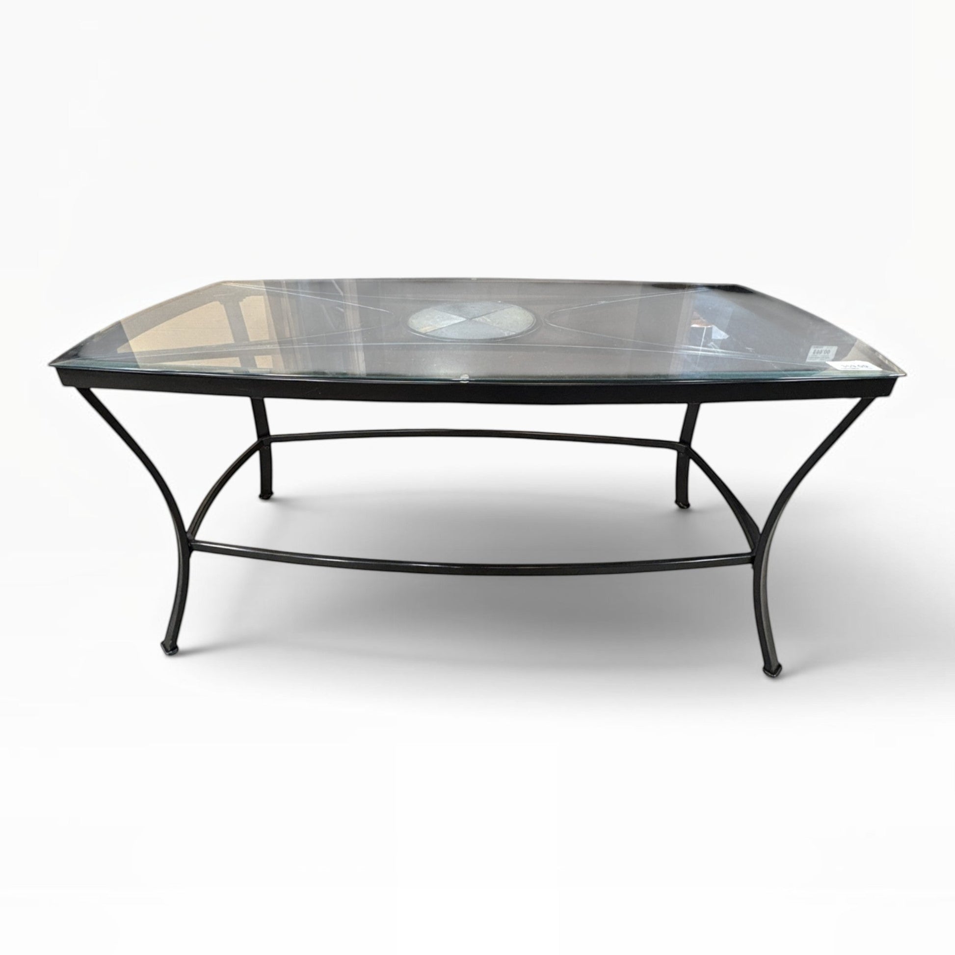 GDM Habitat for Humanity ReStore Glass-Top Black Metal Coffee Table with Slate Medallion