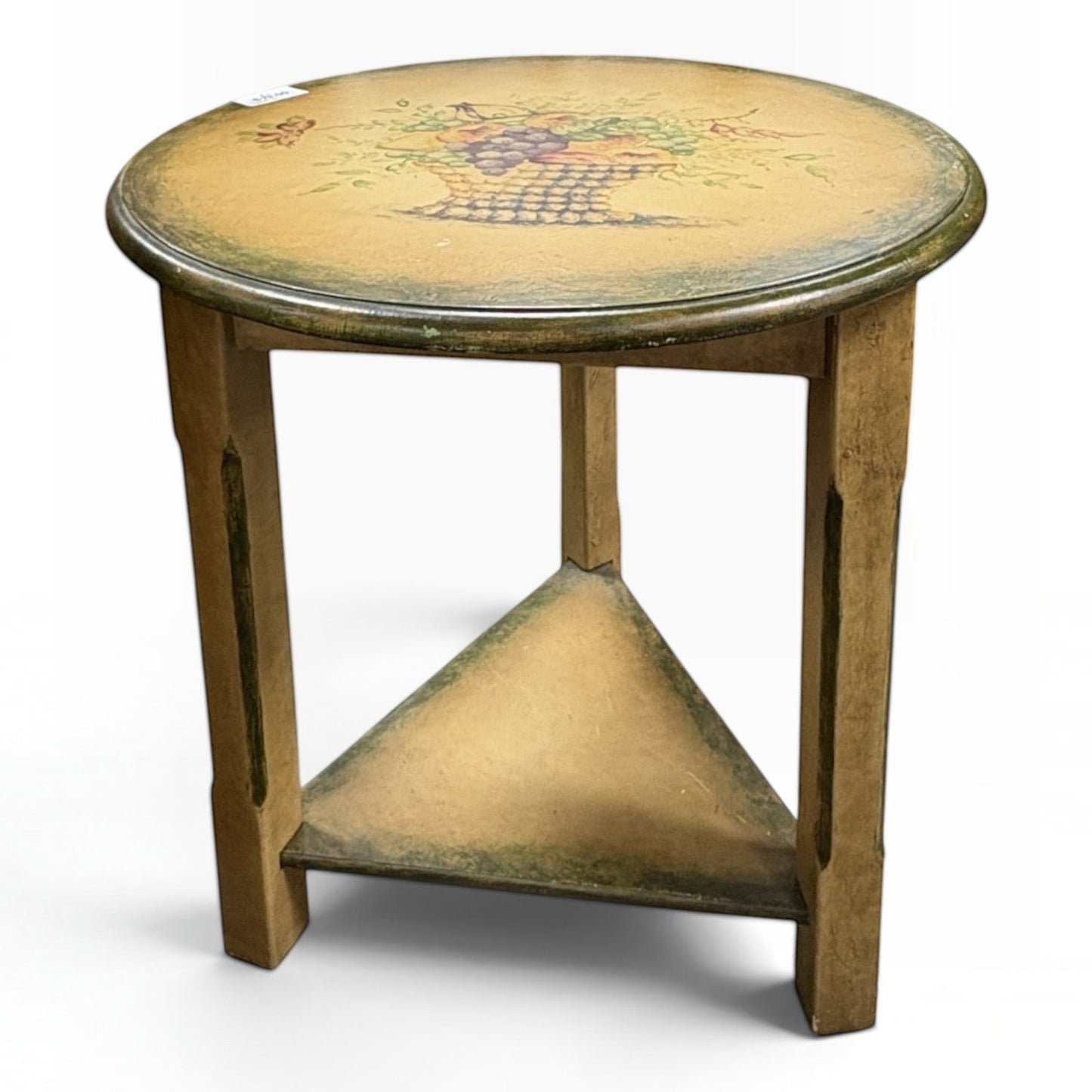 GDM Habitat for Humanity ReStore Hand-Painted Round Accent Table, Fruit Basket Motif