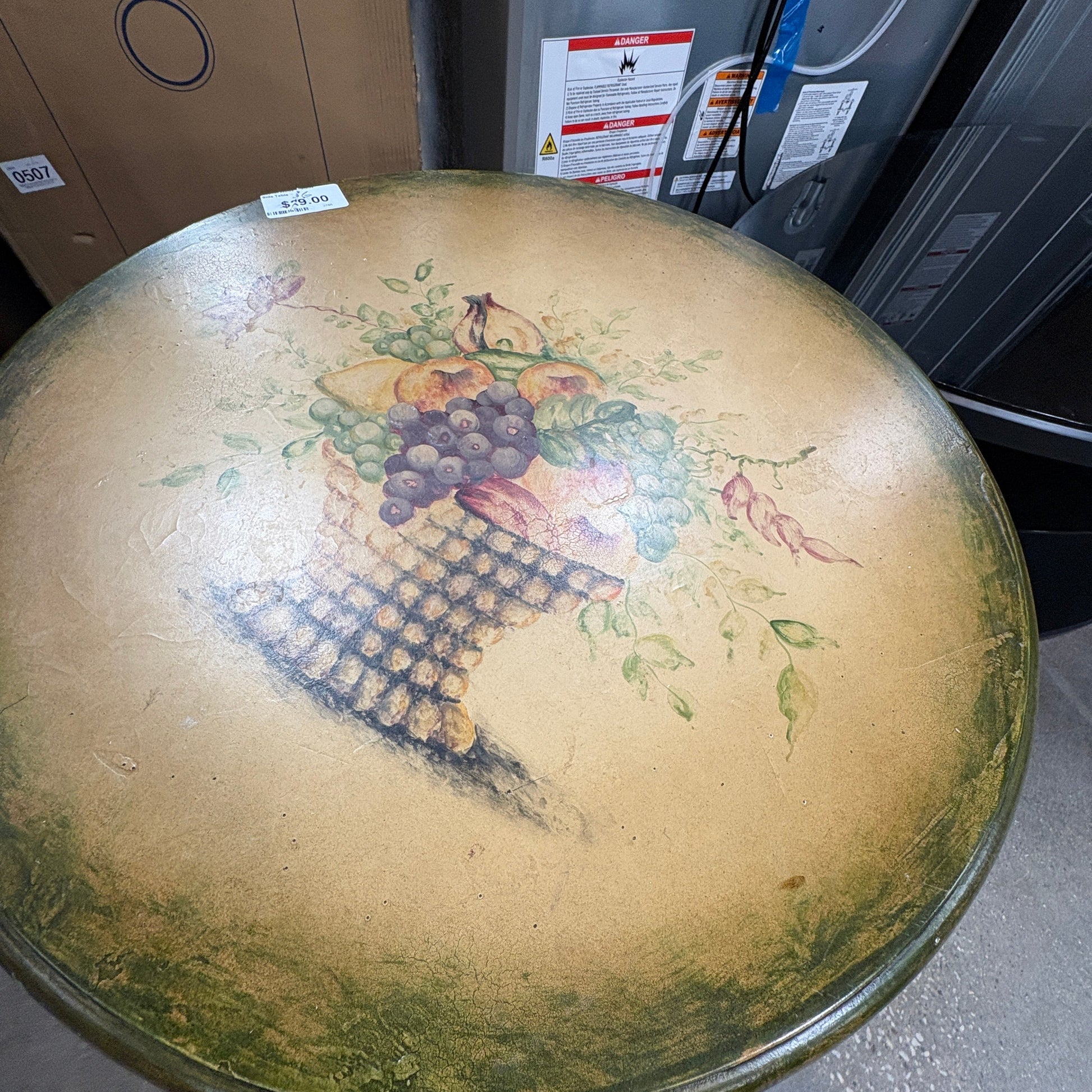 GDM Habitat for Humanity ReStore Hand-Painted Round Accent Table, Fruit Basket Motif
