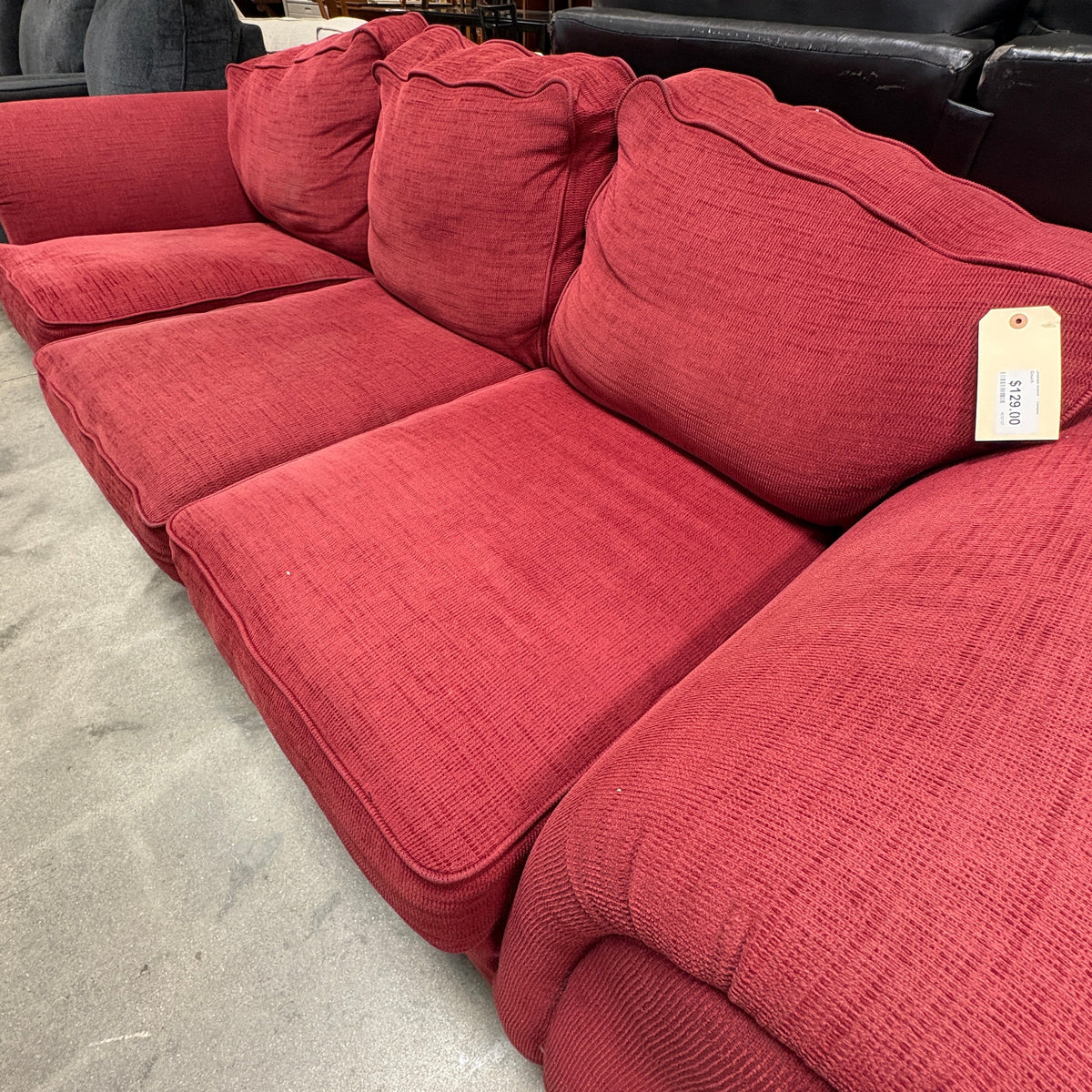 GDM Habitat for Humanity ReStore Burgundy Chenille Roll-Arm Sofa