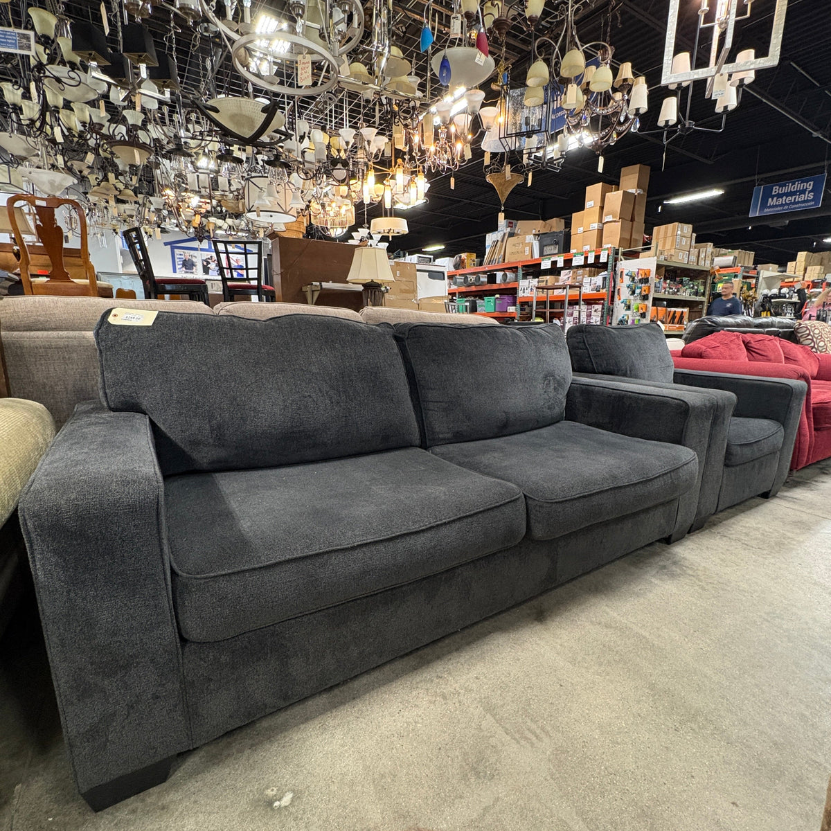 GDM Habitat for Humanity ReStore Charcoal Chenille Sofa and Armchair Set
