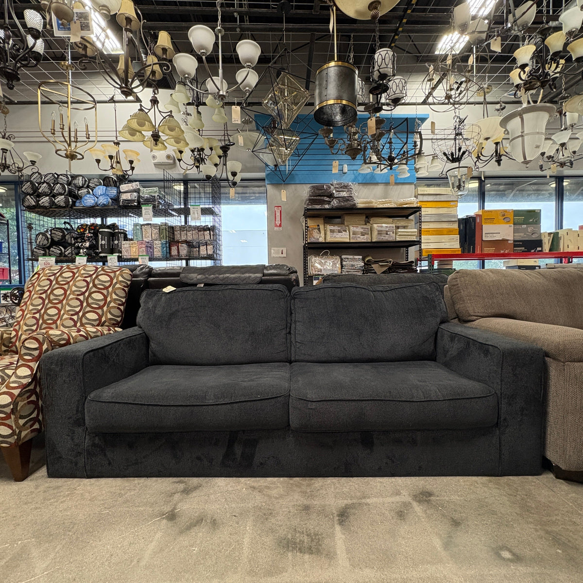 GDM Habitat for Humanity ReStore Charcoal Gray Two-Cushion Fabric Sofa