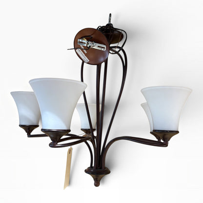 GDM Habitat for Humanity ReStore Oil-Rubbed Bronze 5-Light Chandelier, Frosted Flared Shades