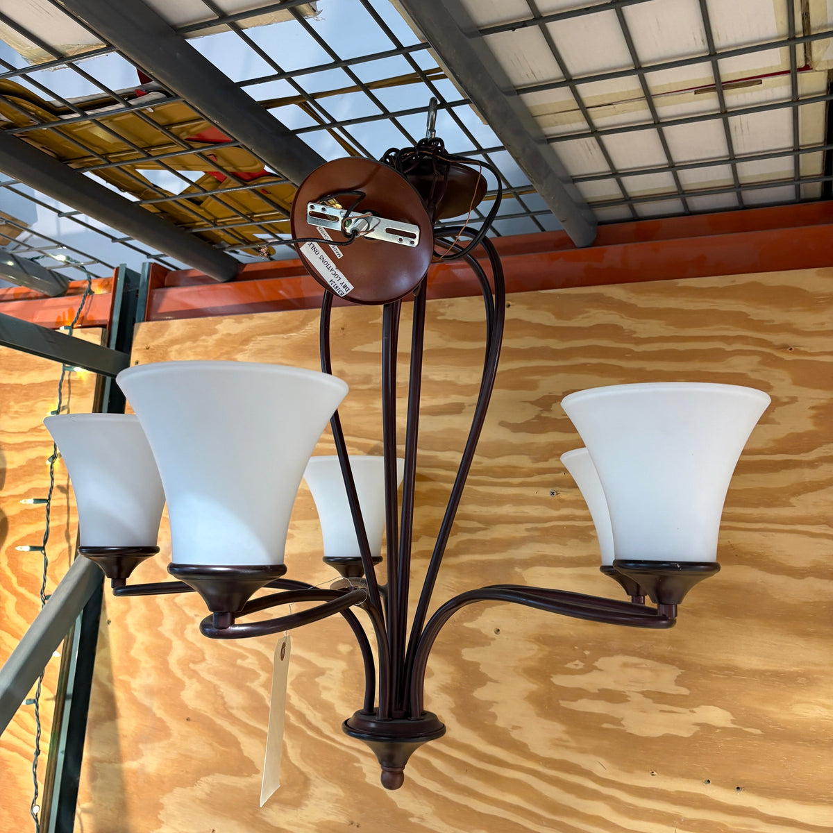 GDM Habitat for Humanity ReStore Oil-Rubbed Bronze 5-Light Chandelier, Frosted Flared Shades